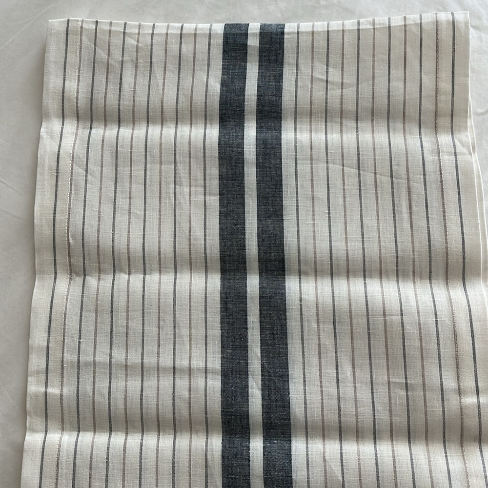 (2) West Elm White and Gray Striped Table Runner